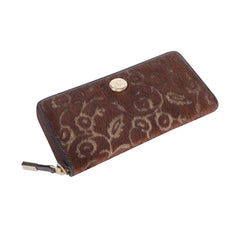 RI2K LONDON Genuine Leather Brown With Lazer Cut Leather Zip Around Purse