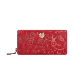 RI2K LONDON Genuine Leather Red With Lazer Cut Leather Zip Around Purse