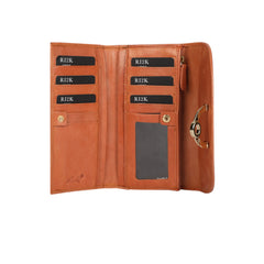 RI2K LONDON Genuine Leather Tan Flap Purse With Twist Lock