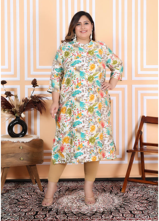 Women Printed Muslin A-line Kurta (100002-Multicolor)