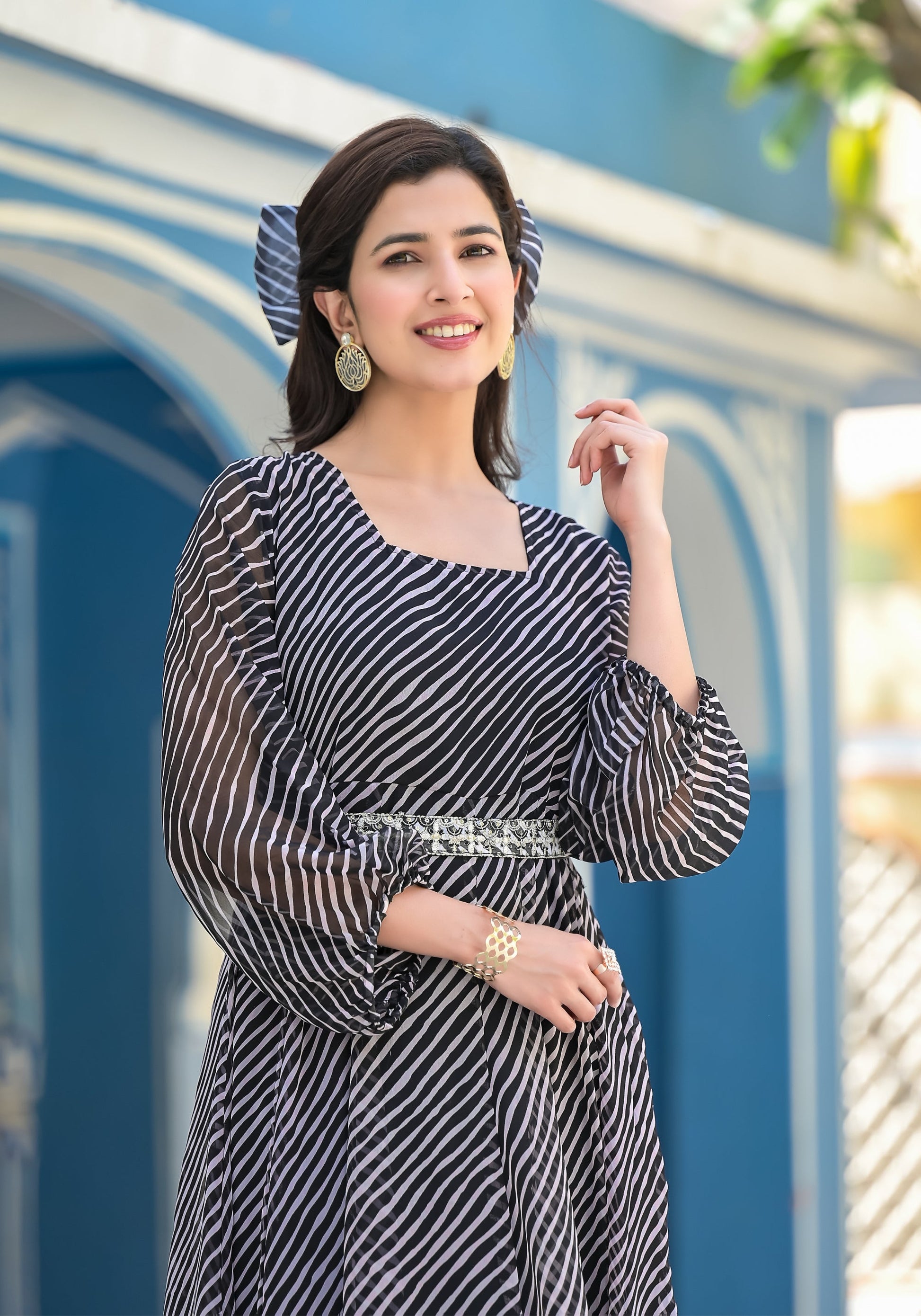 Black Leheriya anarkali gown | | Shop stylish women's clothing online at Label Flavia |