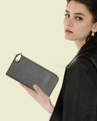 RI2K LONDON Women Genuine Imported Italian Leather Half Zip Around Grey Purse