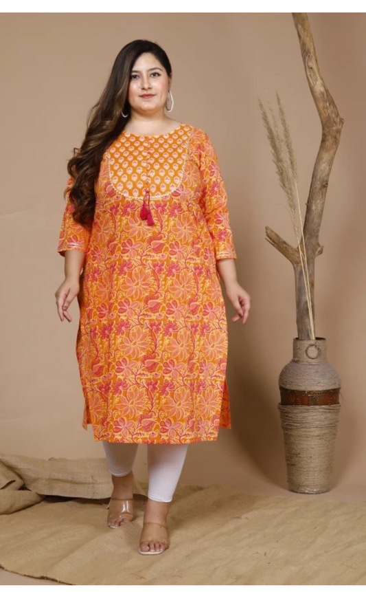 Women Floral Printed Cotton Straight Kurta (100014-Multicolor)