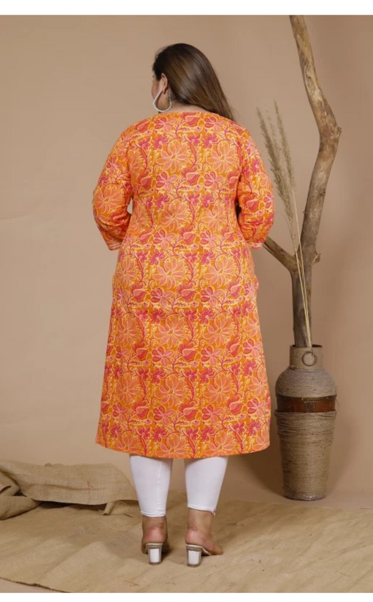 Women Floral Printed Cotton Straight Kurta (100014-Multicolor)