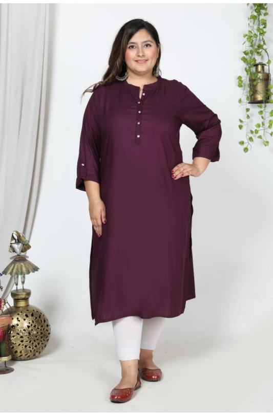 Women Solid Cotton Blend Straight Kurta (100015-Wine)
