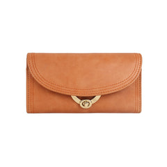 RI2K LONDON Genuine Leather Tan Flap Purse With Twist Lock