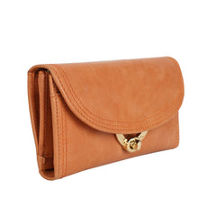 RI2K LONDON Genuine Leather Tan Flap Purse With Twist Lock