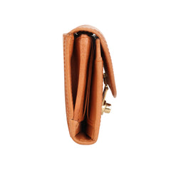 RI2K LONDON Genuine Leather Tan Flap Purse With Twist Lock