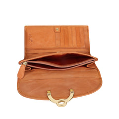 RI2K LONDON Genuine Leather Tan Flap Purse With Twist Lock