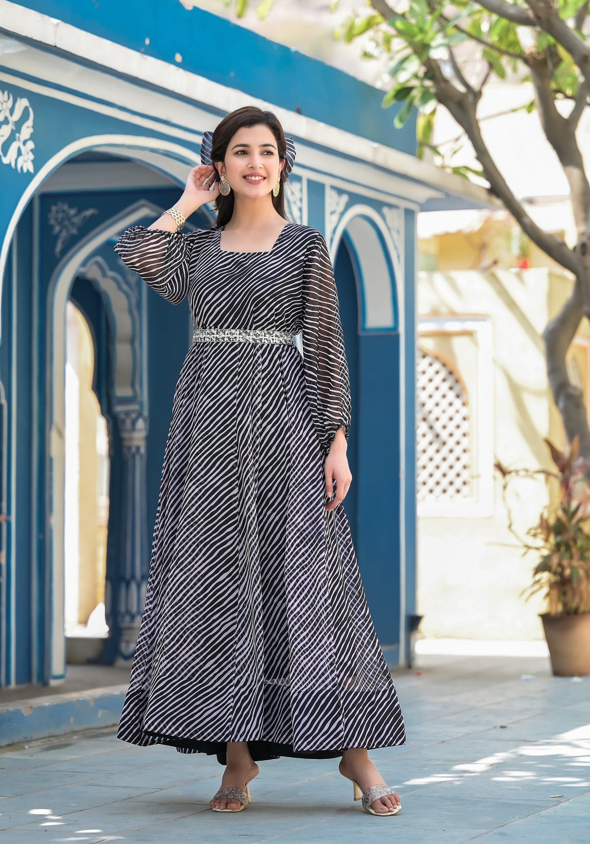 Black Leheriya anarkali gown | | Shop stylish women's clothing online at Label Flavia |