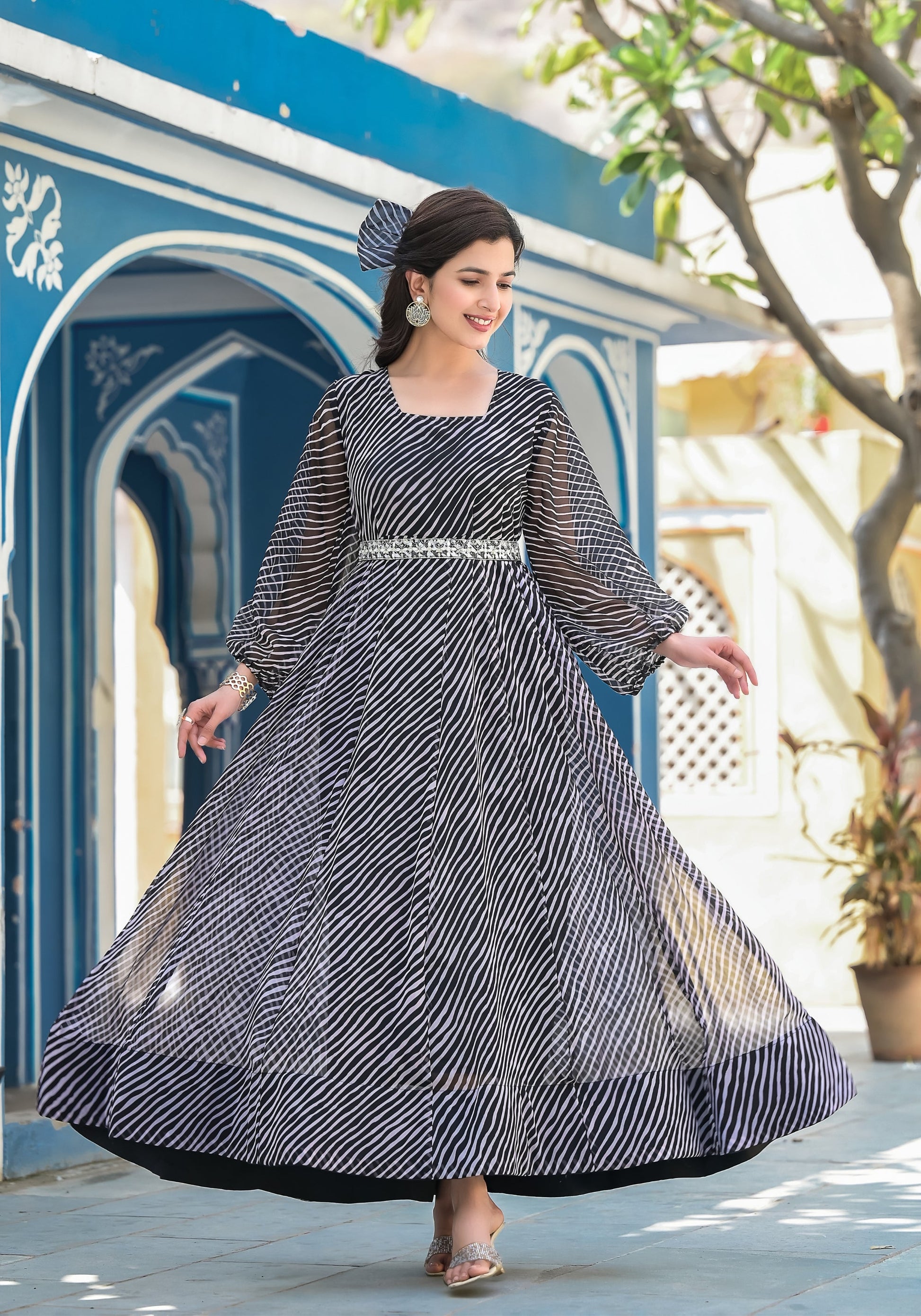 Black Leheriya anarkali gown | | Shop stylish women's clothing online at Label Flavia |