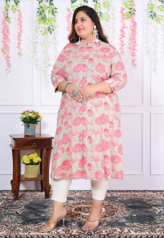 Women Printed Cotton A-line Kurta (B05-Multicolor)