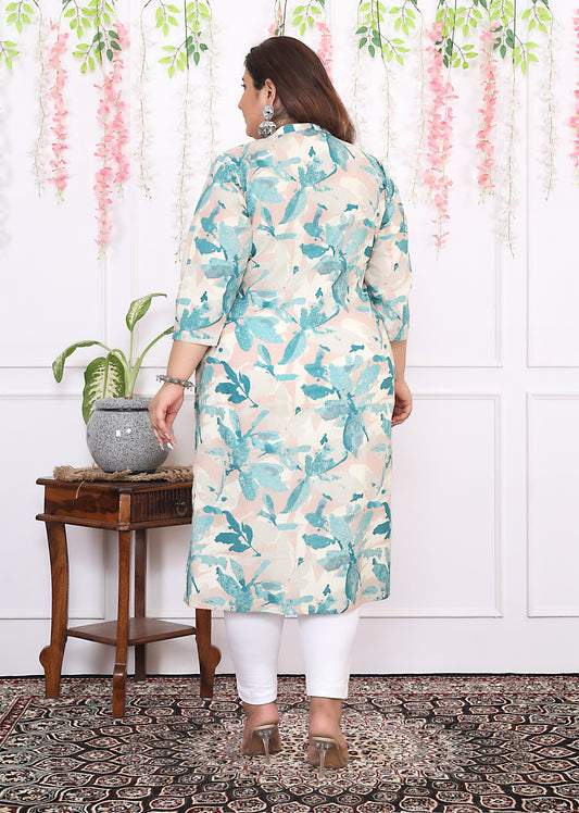 Women Printed Cotton Straight Kurta (B11-Green)