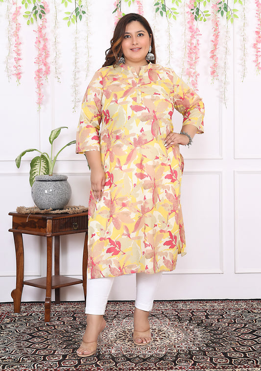 Women Printed Cotton Straight Kurta (B11-Yellow)