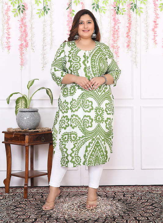 Women Printed Cotton Straight Kurta (B12-Green)