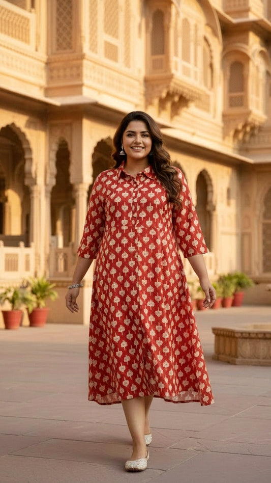 Plus Size Red Leaf Printed Gown