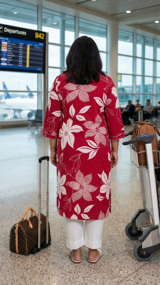 Scarlet Bloom Statement Kurti – Bold Travel Chic