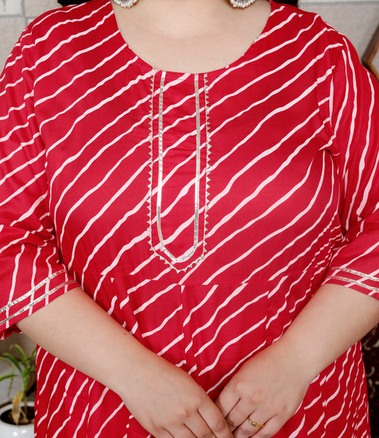 Plus Size Red Cotton Blend Lahariya Print Gown (B29-Red)