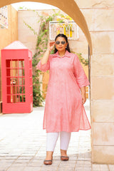 Big Size Coral Pink Kurti โ Bold, Bright & Beautiful
