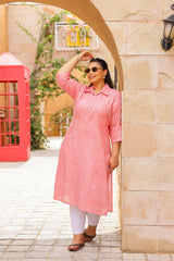 Big Size Coral Pink Kurti โ Bold, Bright & Beautiful