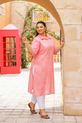 Big Size Coral Pink Kurti โ Bold, Bright & Beautiful