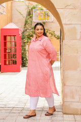 Big Size Coral Pink Kurti โ Bold, Bright & Beautiful