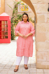 Big Size Coral Pink Kurti โ Bold, Bright & Beautiful