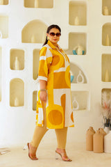 Women's Plus Size Printed A-Line Kurti – Black & Beige Abstract Design | 3/4th Sleeve
