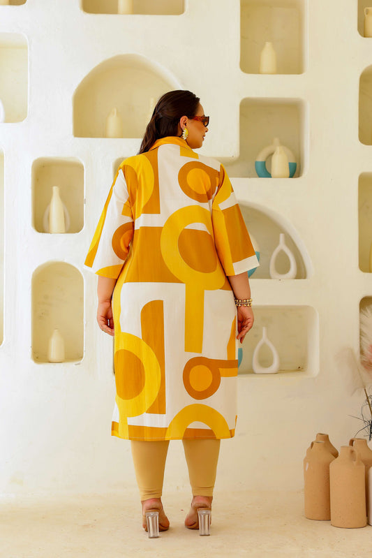 Women's Plus Size Printed A-Line Kurti – Black & Beige Abstract Design | 3/4th Sleeve