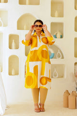 Women's Plus Size Printed A-Line Kurti – Black & Beige Abstract Design | 3/4th Sleeve