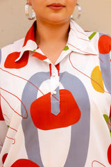 White Multicolor Abstract Plus Size Kurti – Bold, Artistic, and Breezy