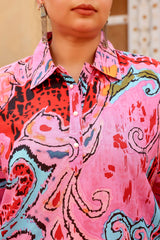 Bold Pink Paisley Plus Size Kurti – Artistic & Vibrant Elegance