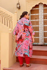 Bold Pink Paisley Plus Size Kurti – Artistic & Vibrant Elegance