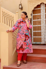 Bold Pink Paisley Plus Size Kurti – Artistic & Vibrant Elegance
