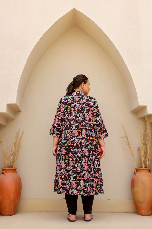 Black Floral Paradise Print Cotton Kurti for Women