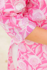 Plus Size Pink Floral Printed Cotton Kurti for Women