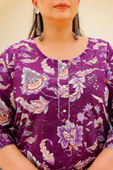 Plus Size Lavender Floral Printed Kurti – Soft Cotton Comfort
