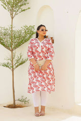 Plus Size White & Blue Ikat Print Cotton Kurti for Women