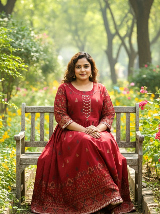 Plus Size Cotton Blend Printed Gown