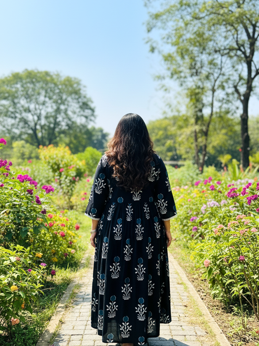 Bohemian V-Neck Gathered Ethnic Dress