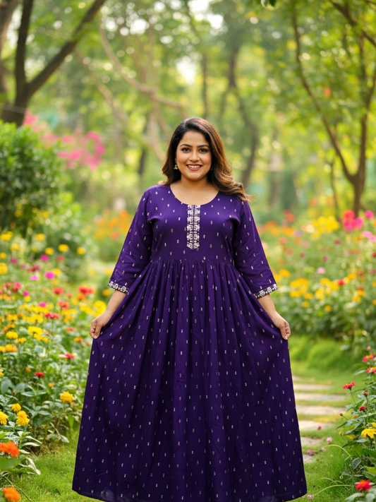Purple Celebration-Ready Anarkali Dress with Contrast Print