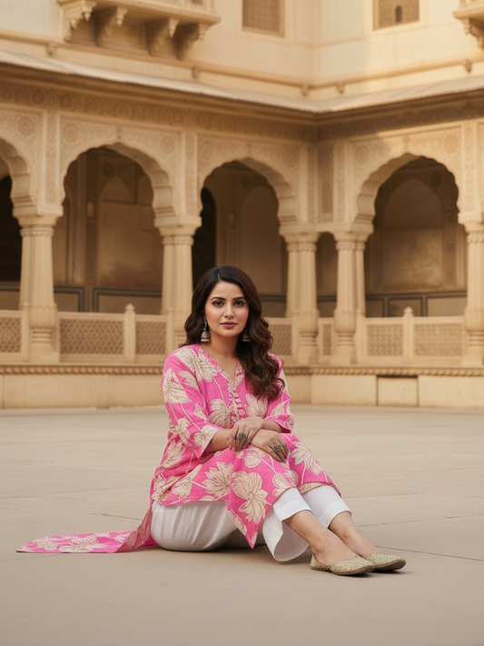Vibrant Floral Print Straight Plus-Size Kurta