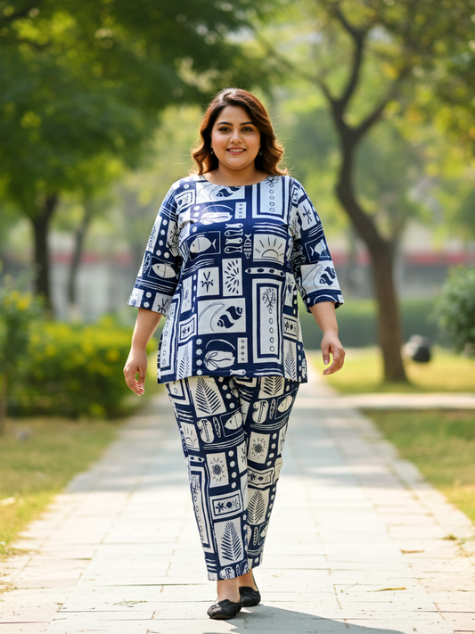 Casual Plus Size Cotton Co-ord Set – Relaxed Shirt and Pants