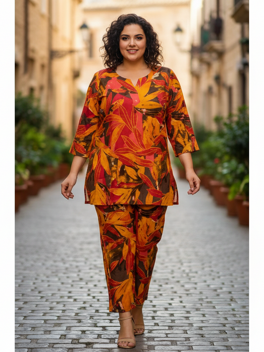 Cotton Plus Size Cotton Co-ord Set – Chic and Comfortable Style