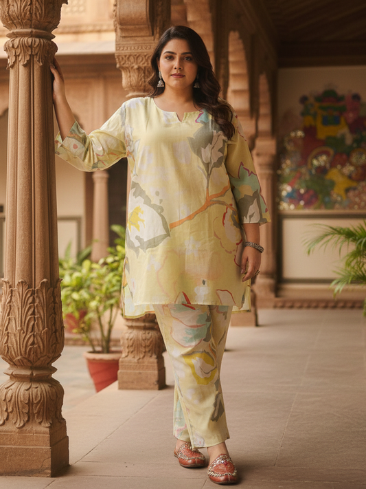 Yellow Contemporary Printed Two-Piece Lounge Set