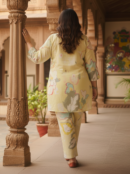 Yellow Contemporary Printed Two-Piece Lounge Set