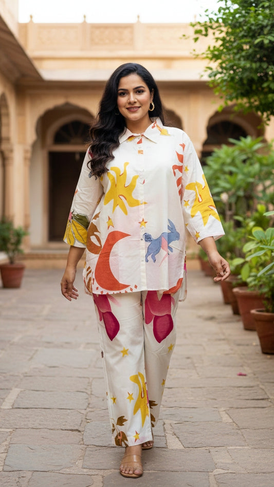 Plus Size White Cotton Co-ord Set – Comfortable Everyday Wear for Women