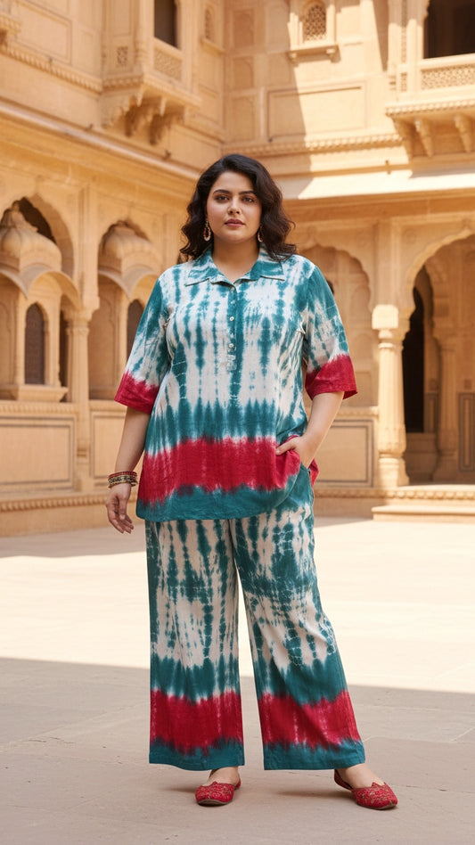 Plus Size Multicolor Cotton Co-ord Set – Comfortable Everyday Wear for Women