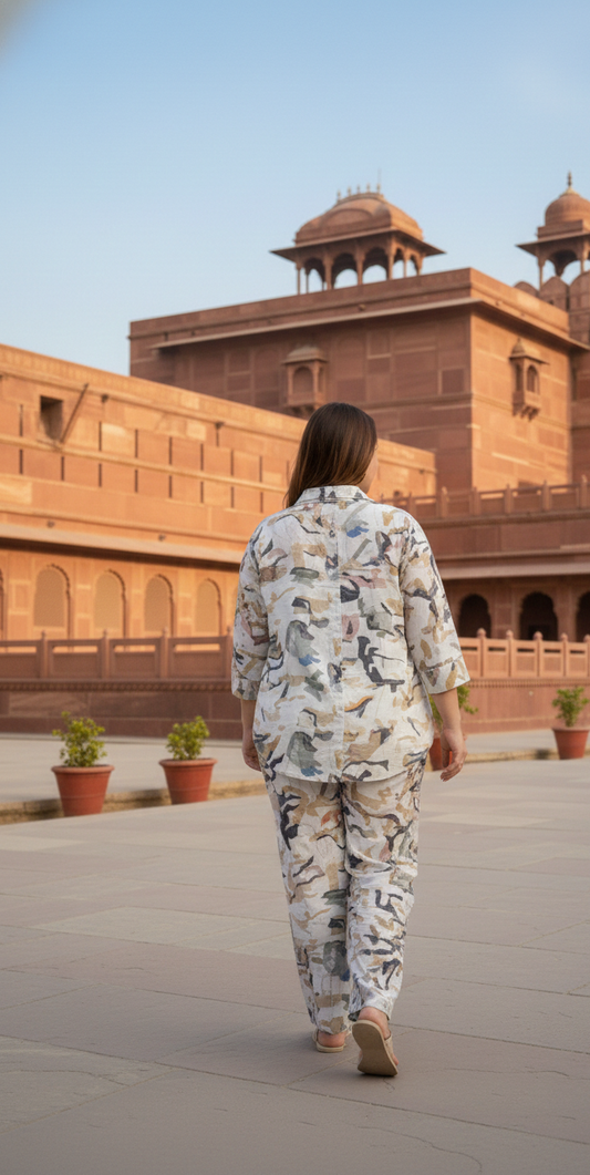 Elegant Printed Co-Ord Set for Women | Premium Casual Shirt & Pant Set