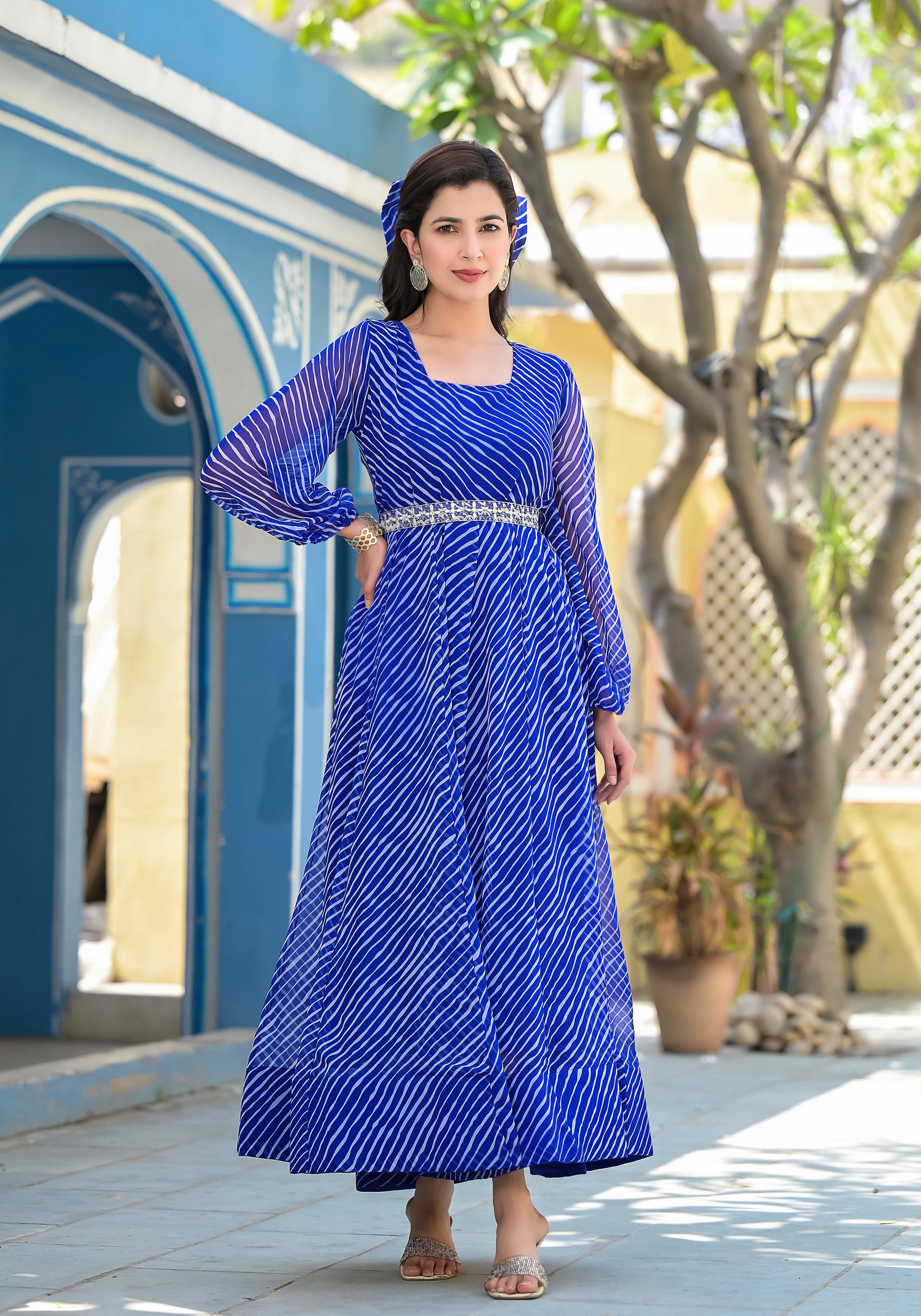 Blue Leheriya anarkali gown | | Shop stylish women's clothing online at Label Flavia |